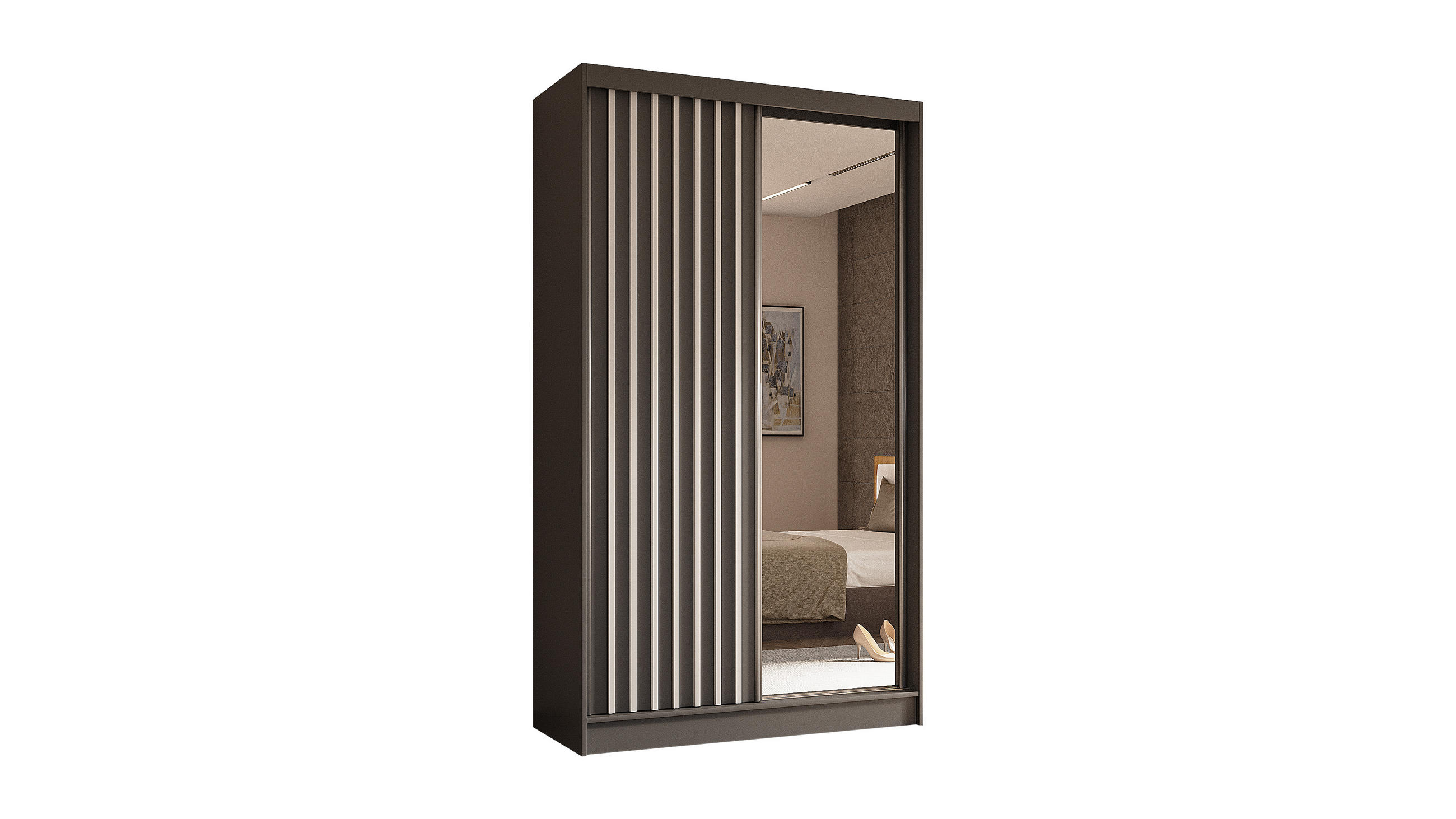 KLEIDERSCHRANK mit Spiegel-Schiebetüren und Aluminium-Leisten - LAMELO - 120 cm Grau+Grau+Weiß - Weiß/Grau, Holzwerkstoff (120/216/61cm) - ALTDECOR
