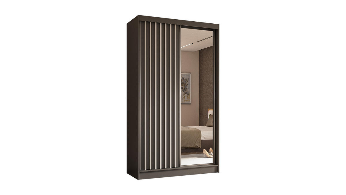 KLEIDERSCHRANK mit Spiegel-Schiebetüren und Aluminium-Leisten - LAMELO - 120 cm Grau+Grau+Weiß - Weiß/Grau, Holzwerkstoff (120/216/61cm) - ALTDECOR