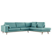 ECKSOFA mit Ottomane - Eichefarben/Petrol, Eichenholz/Textil (287/219cm) - home24