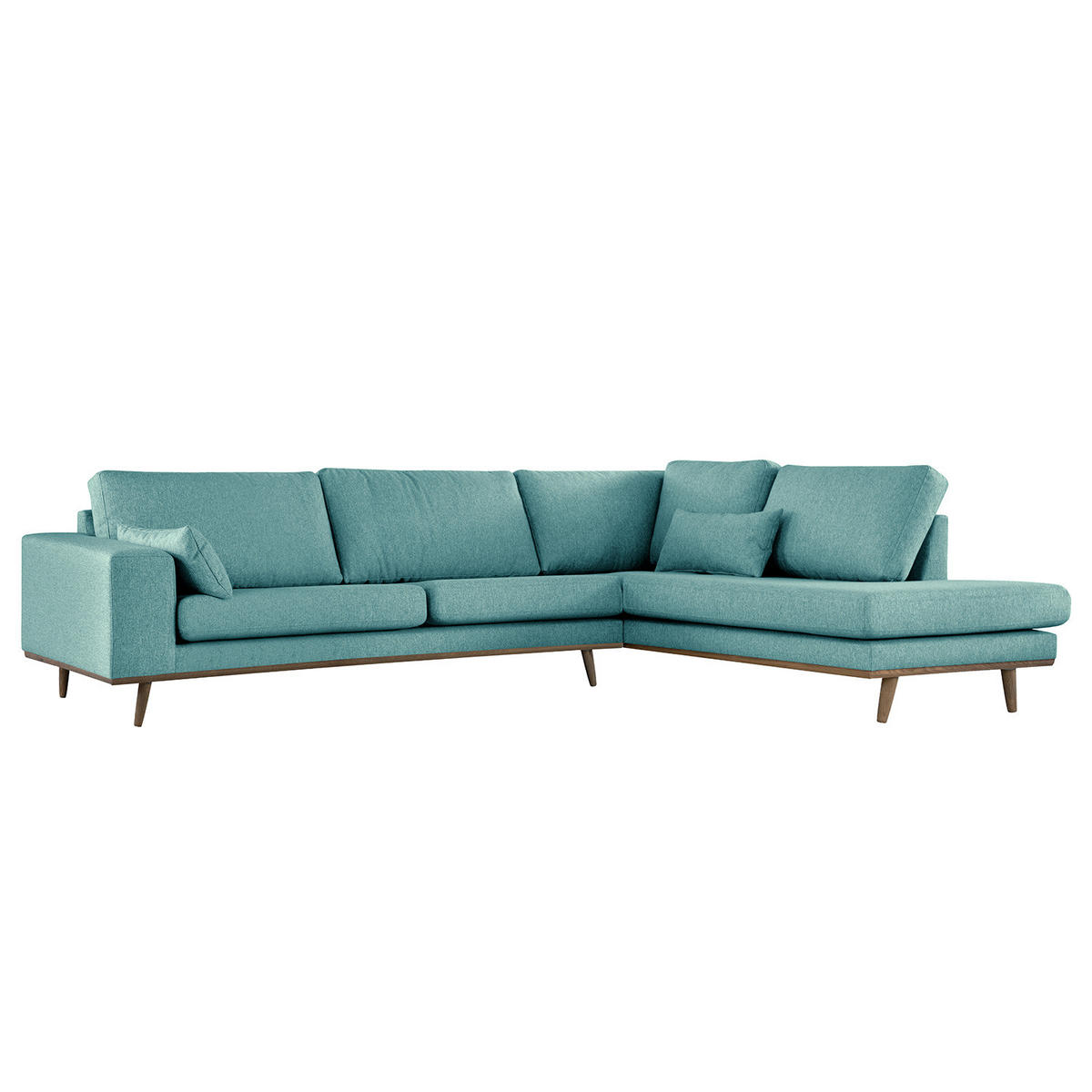 ECKSOFA mit Ottomane - Eichefarben/Petrol, Eichenholz/Textil (287/219cm) - home24