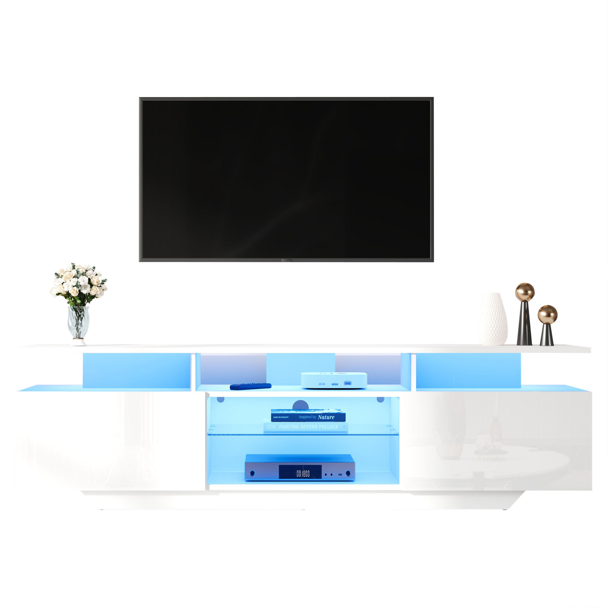 TV-ELEMENT mit LED und 2 Schränken 160 x 40 x 45 cm MDF Weiß - Weiß, Holzwerkstoff (40/45/160cm) - Beauniv