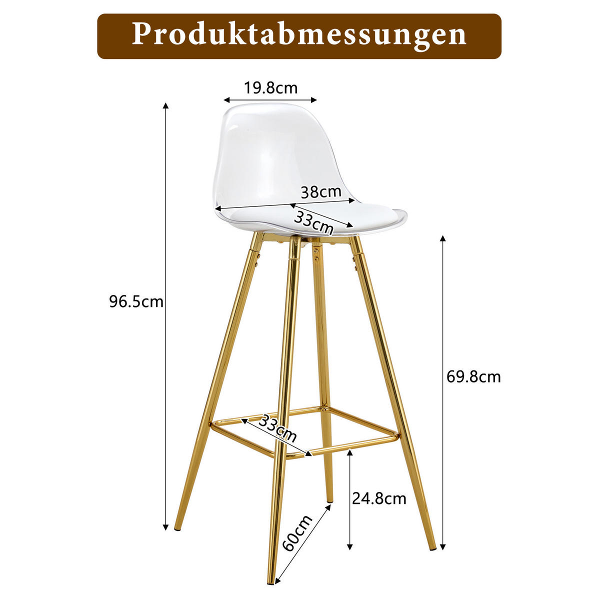 BARHOCKER 2er-Set Goldfarben Transparent mit Fußstütze - Goldfarben, Metall (33/96.5/38cm) - MIVRAY