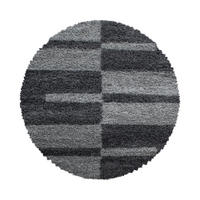 HOCHFLORTEPPICH Shaggy Kariert Kuschelig Waschbar Wohnzimmer Rund Grau 80x80 cm – WERFEN - Grau, Textil (80/80cm) - KADIMA DESIGN