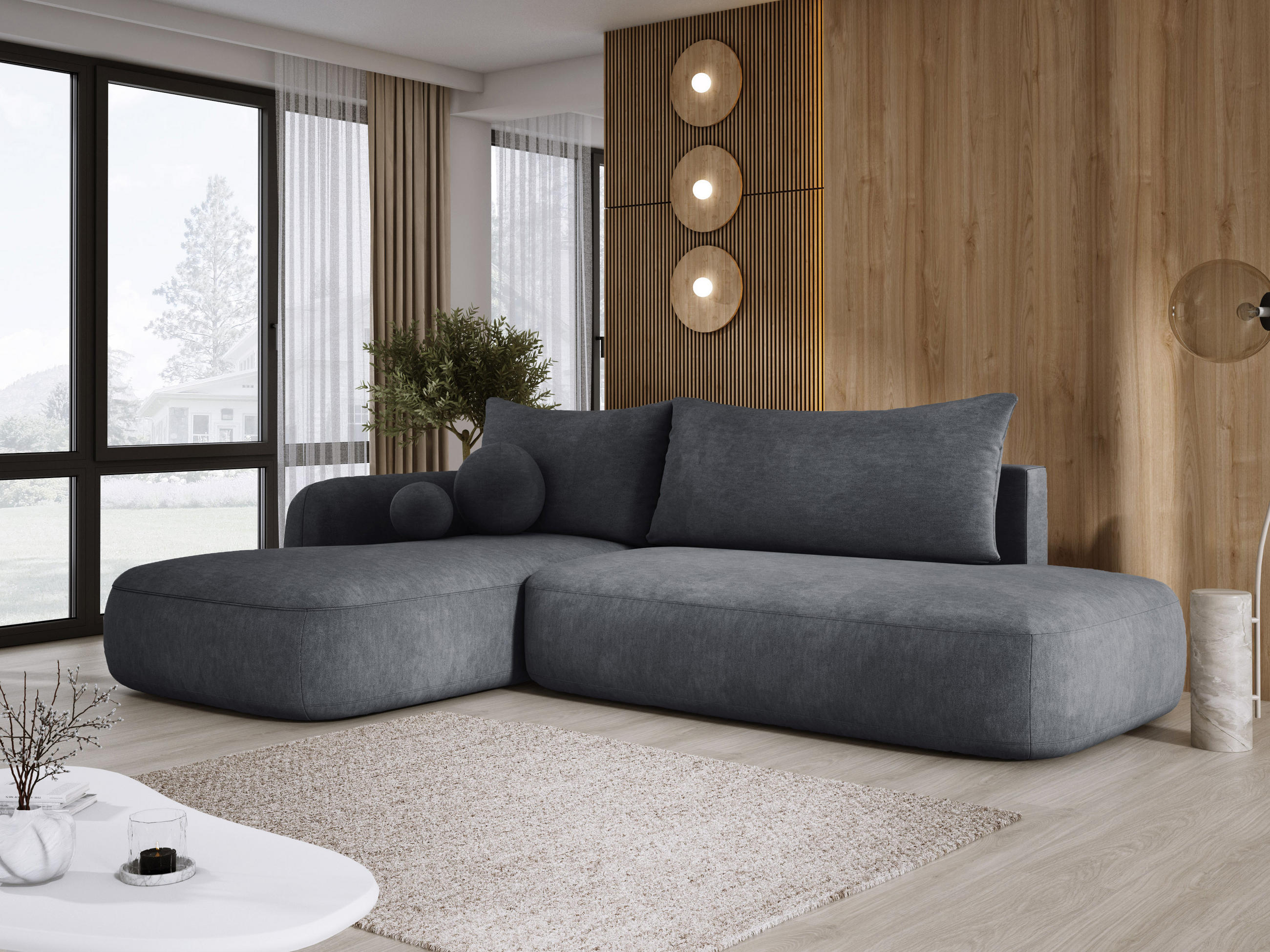 ECKSOFA BABU Mit Bettfunktion – Moderne Polsterecke Für Wohnzimmer Funktionales Schlafsofa Im Stoff CLOUD, 300x105x60cm, Linke, Grau - Grau, Holz/Textil (190/300cm) - DomoHome