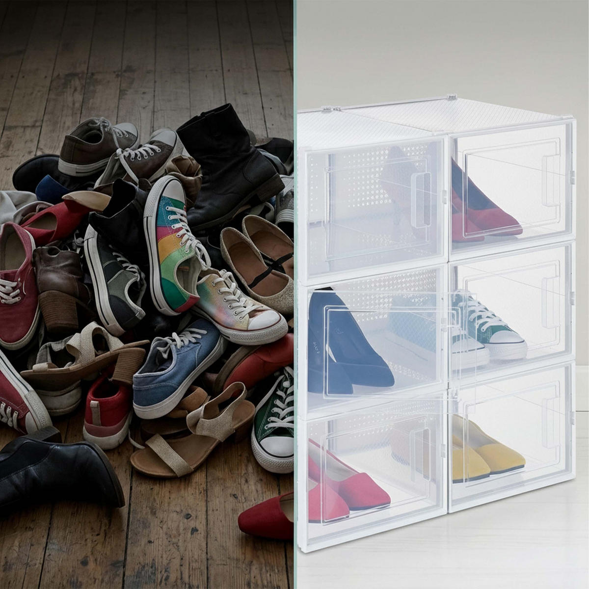 SCHUHBOX Transparent Weiß 6er-Set mit Deckel - Transparent, Kunststoff (28/21/36cm) - Relaxdays