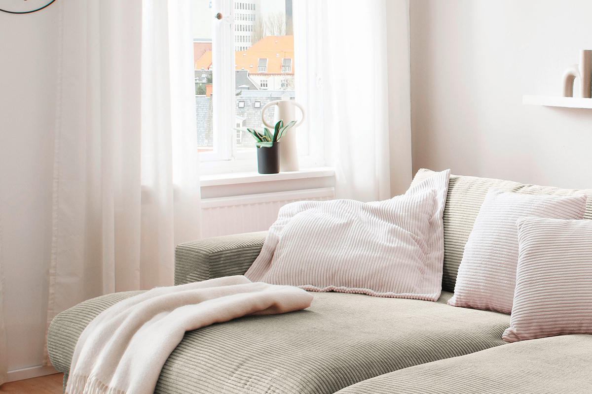 BIG SOFA XL MADELINE Steingrau Cord - Greige/Schwarz, Kunststoff/Textil (290/85/190cm) - KAWOLA