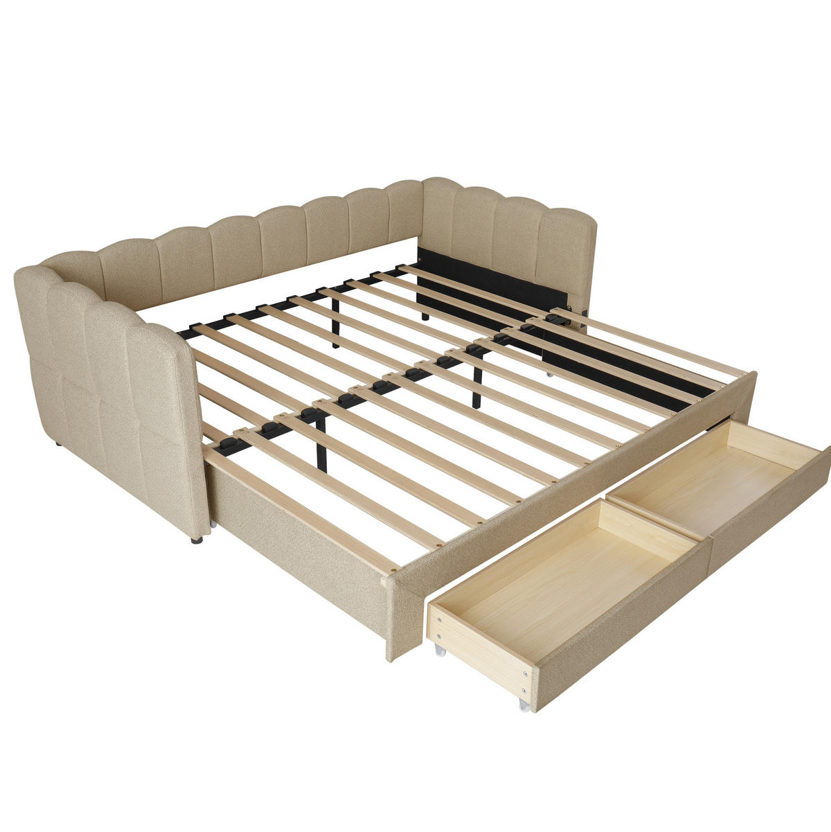 TAPECIRANI krevet na izvlačenje od šenila 210x100x73 cm bež s 2 ladice, USB i Type-C priključkom - bež, tekstil (90/190cm) - Modfu