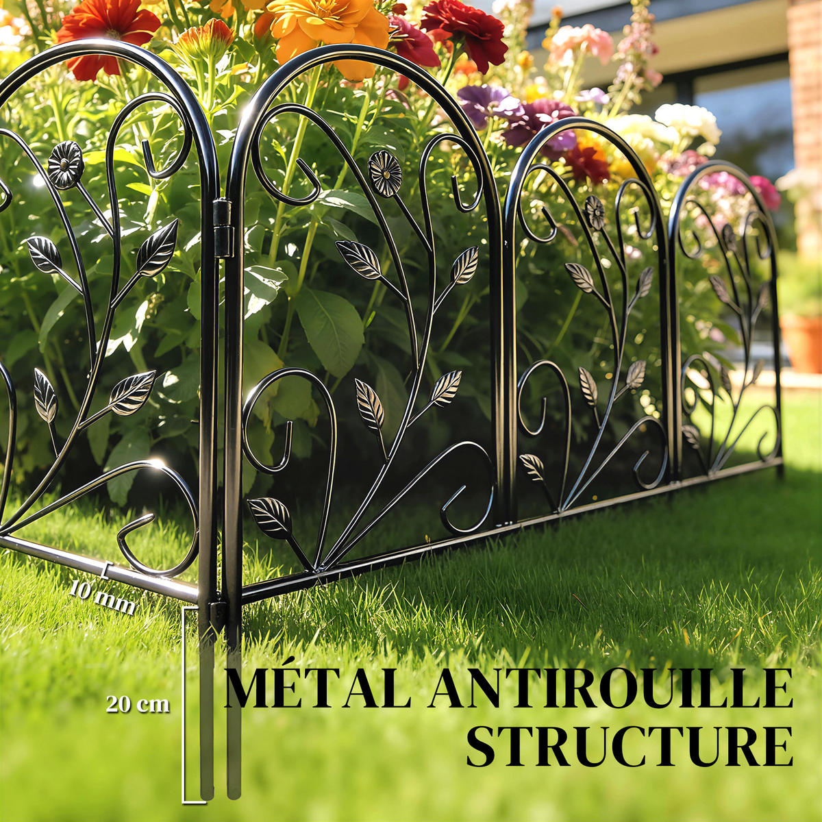 GARTENZAUN DE-18079 5-teilig mit Rankgitter Schwarz - Schwarz, Metall (1/60cm) - ComfortXL