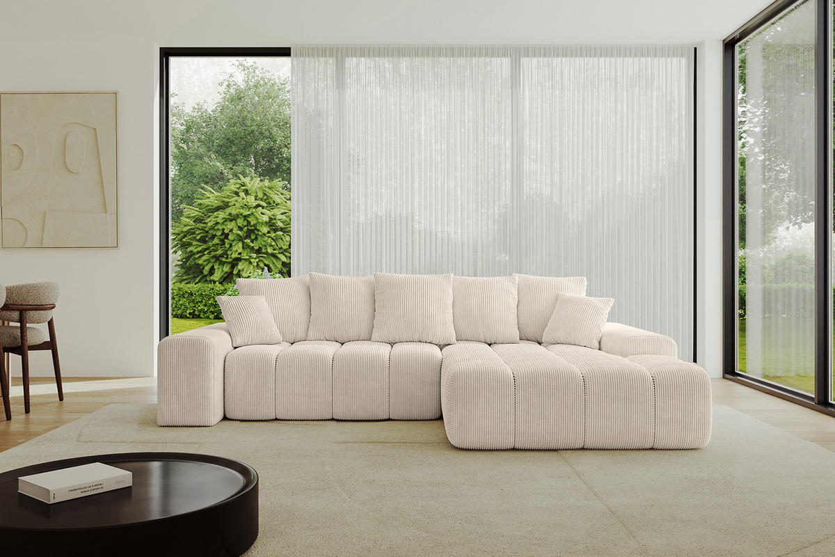 ECKSOFA Ottomane Rechts ENSI-L - 267x164x88 cm Beige - Beige, Holzwerkstoff/Kunststoff (164/267cm) - ALTDECOR