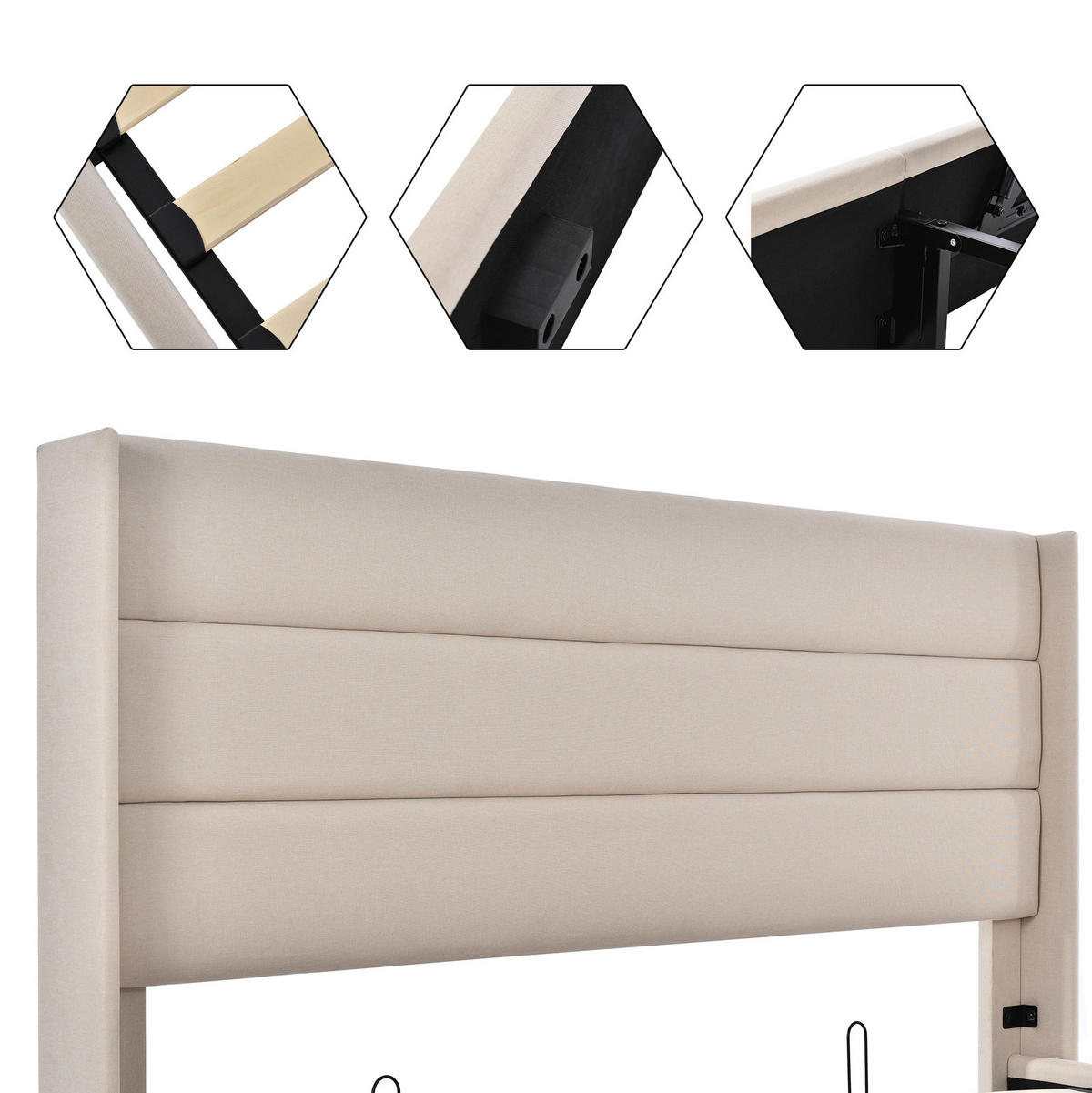 POLSTERBETT aus Leinen 160x200 cm Beige mit hydraulischem Bettkasten - Beige, Textil (160/200cm) - IVMEU