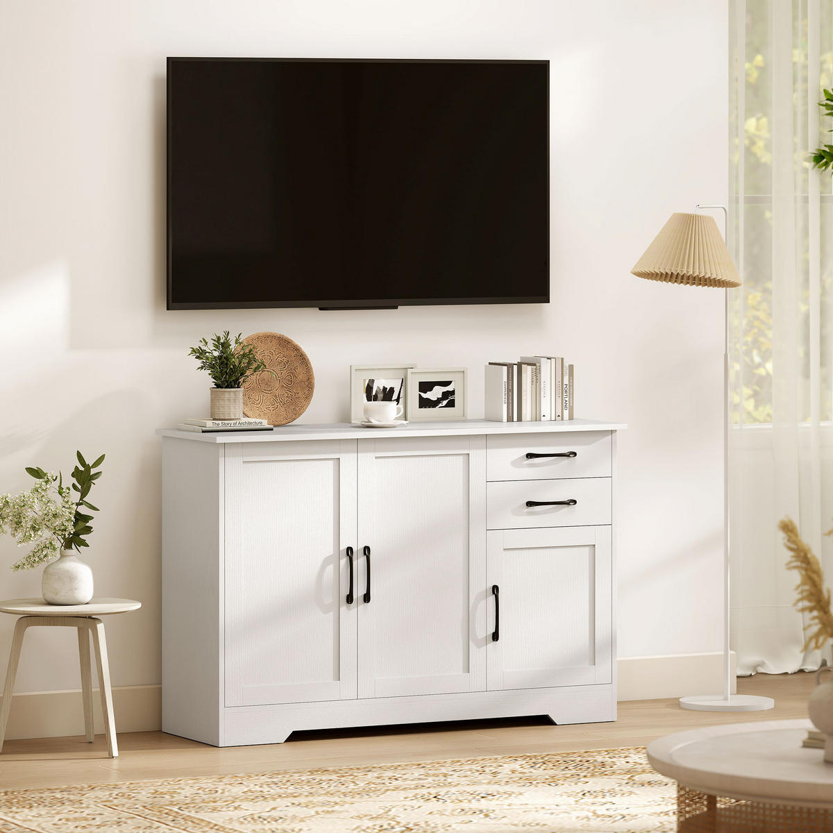 SIDEBOARD Weiß, 3 Türen, 2 Schubladen, 120/38/79 cm - Weiß, Holz (120/79/38cm) - PANGIVO