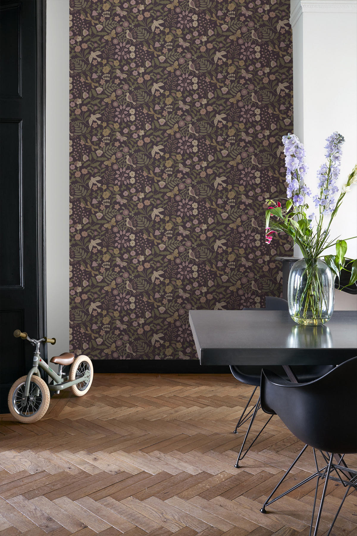 TAPETE Blumen und Vögel 53 cm x 10.05 m - Lila, Papier (53/0.1cm) - ESTAhome