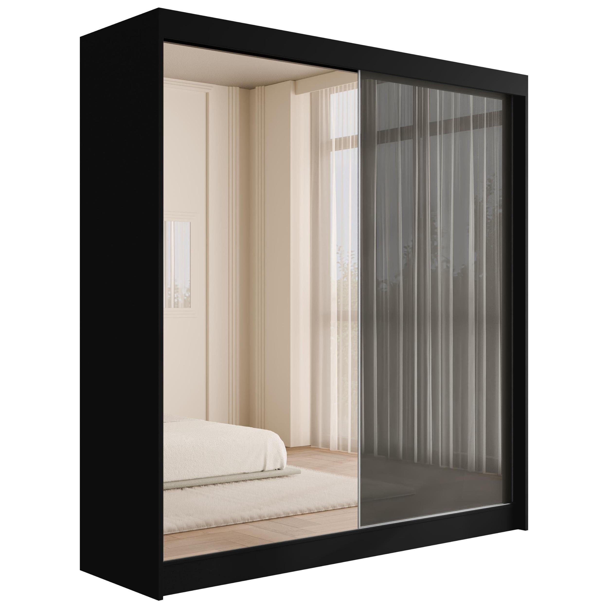 KLEIDERSCHRANK VESLI - 200 cm - Schwarz|Grau - Schwarz/Grau, Holzwerkstoff (200/215/61cm) - ALTDECOR
