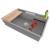 SPÜLBECKEN New York, 2-er set Grau 78/53 cm 1 Becken + Ablauf-Set + Küchenzubehörset ab 80er Unterschrank - Chromfarben/Beige, Kunststoff (78/20/53cm) - Primagran