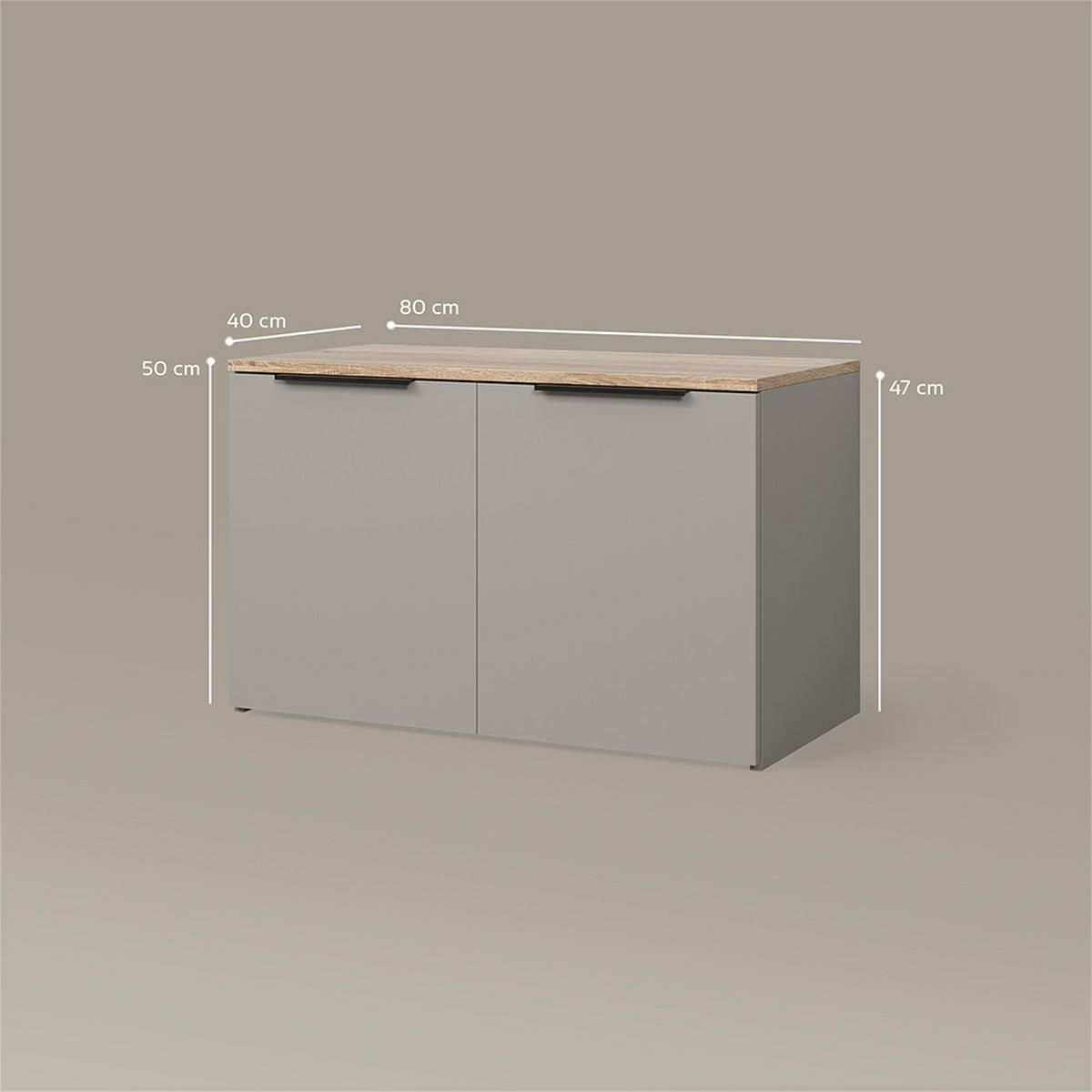 KOMMODE Piave Greige mit 2 Türen - Greige, Holzwerkstoff (80/50/40cm) - Livinity®