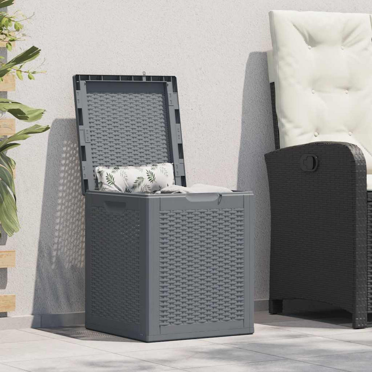 GARTENBOX Grau PP Rattan 90 L - Grau, Kunststoff (43/51/44cm) - vidaXL