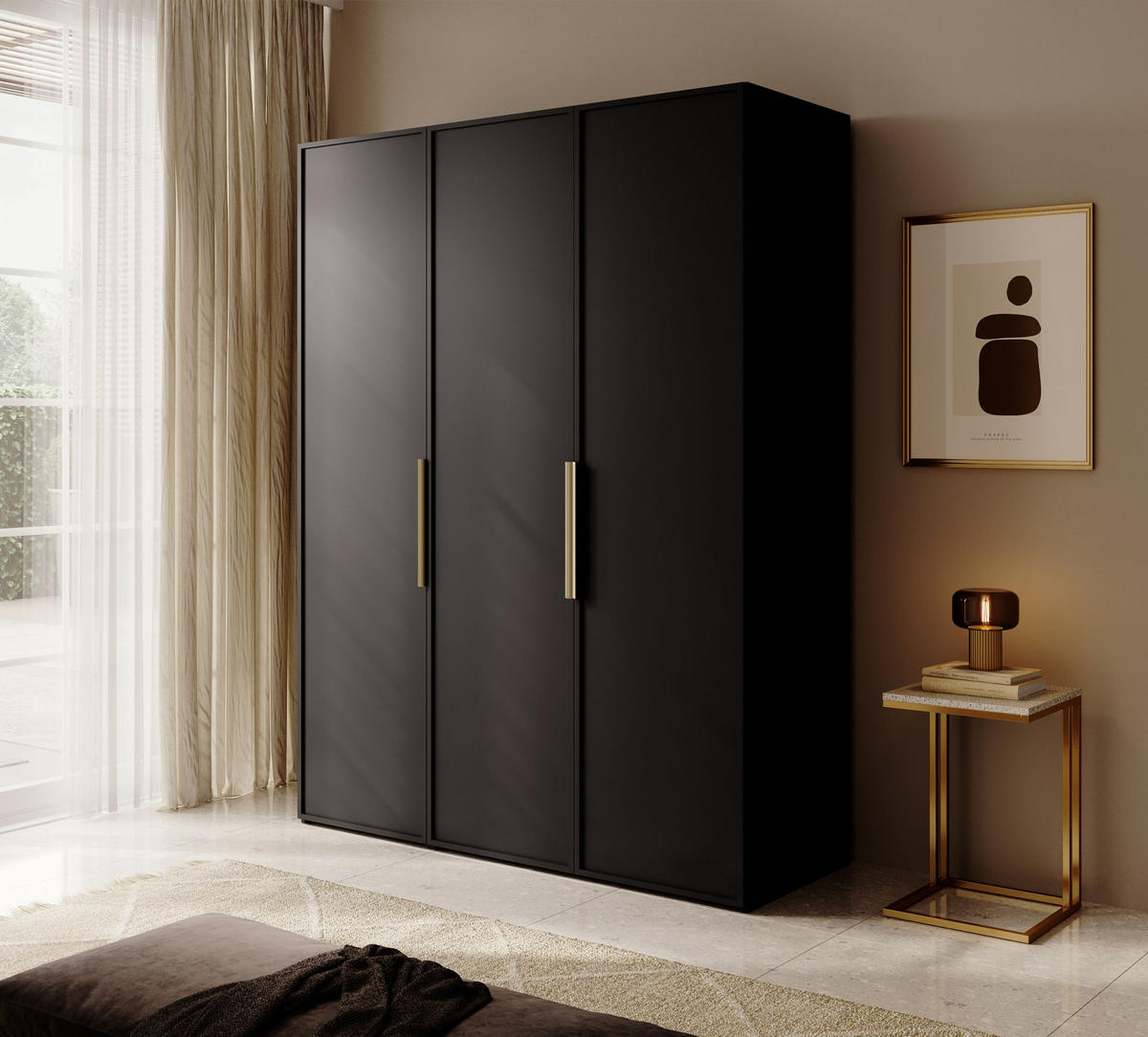 KLEIDERSCHRANK Frame Schwarz 150 cm - Goldfarben/Schwarz, Holzwerkstoff/Metall (150/200.5/57cm) - Selsey