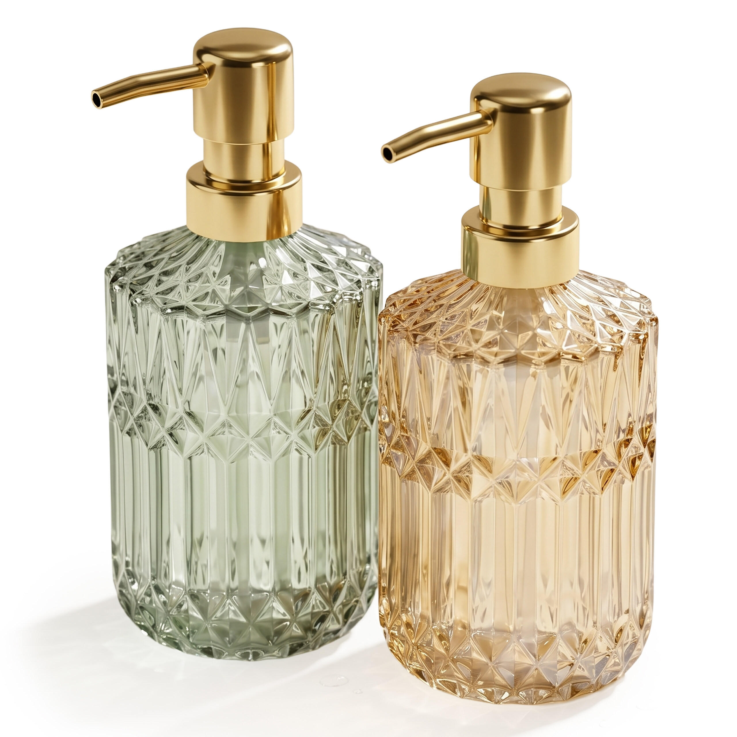 SEIFENSPENDER Grün Gold 2er-Set 400 ml - Multicolor, Glas/Metall (7.5/18/7.5cm) - Relaxdays