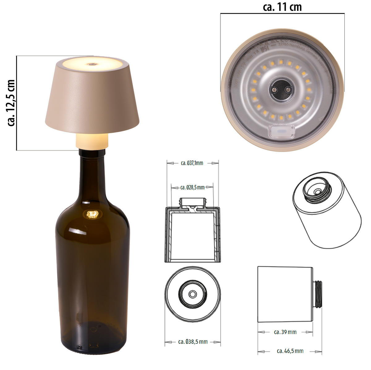 LED-AKKU-TISCHLAMPE - dimmbar mit Touchsensor und warmweißem Licht für Innen und Außen, beige - Beige, Metall (11/11/12.5cm) - Northpoint
