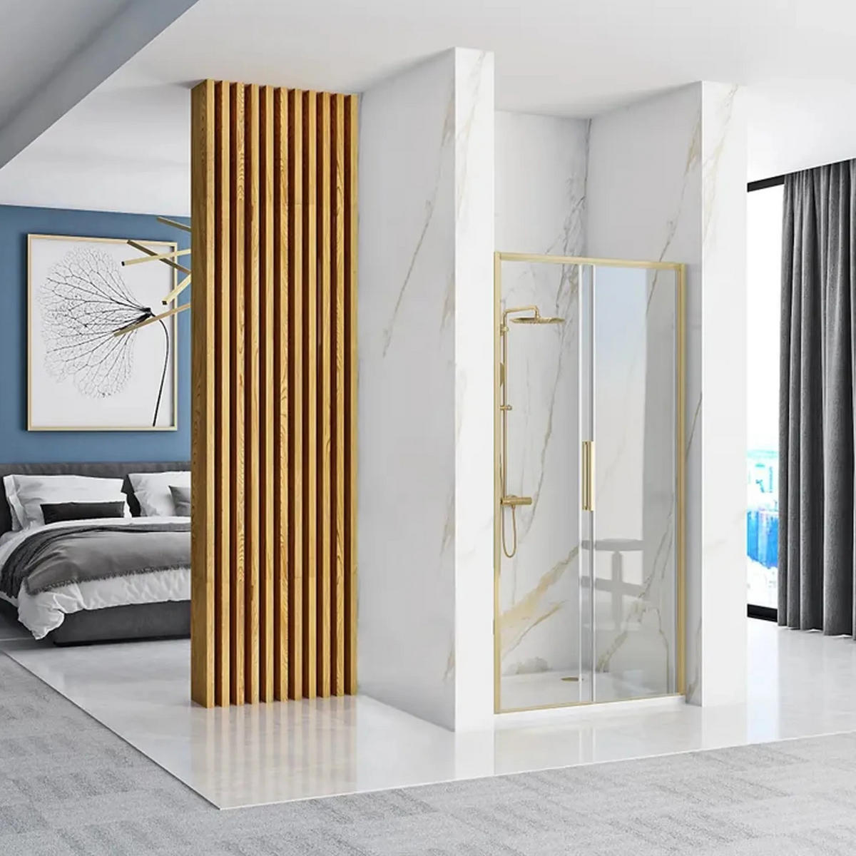 DUSCHTÜR Rea Rapid Slide 120 Gold Brush - Goldfarben, Glas (121/195cm) - REA