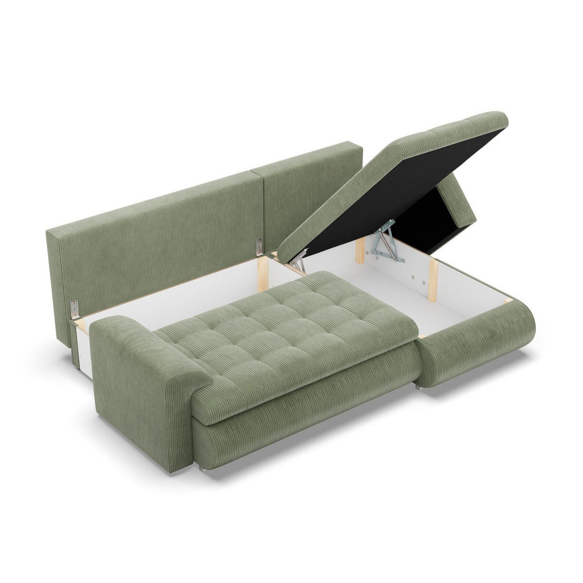 ECKSOFA RECHTS MIT SCHLAFFUNKTION FORESTA, Cord - Grün - Grün, Textil (230/159cm) - Mebligo