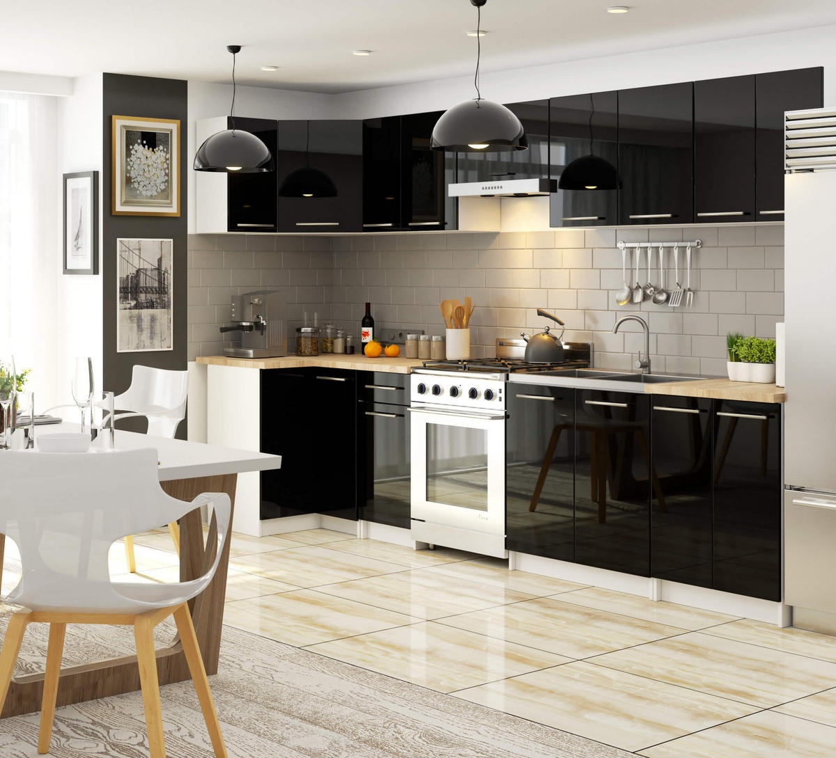 UNTERSCHRANK Weiß, Schwarz Glanz 85/80/46 - Schwarz Hochglanz/Weiß, Holzwerkstoff (80/85/46cm) - RAUMHIRSCH FURNITURE