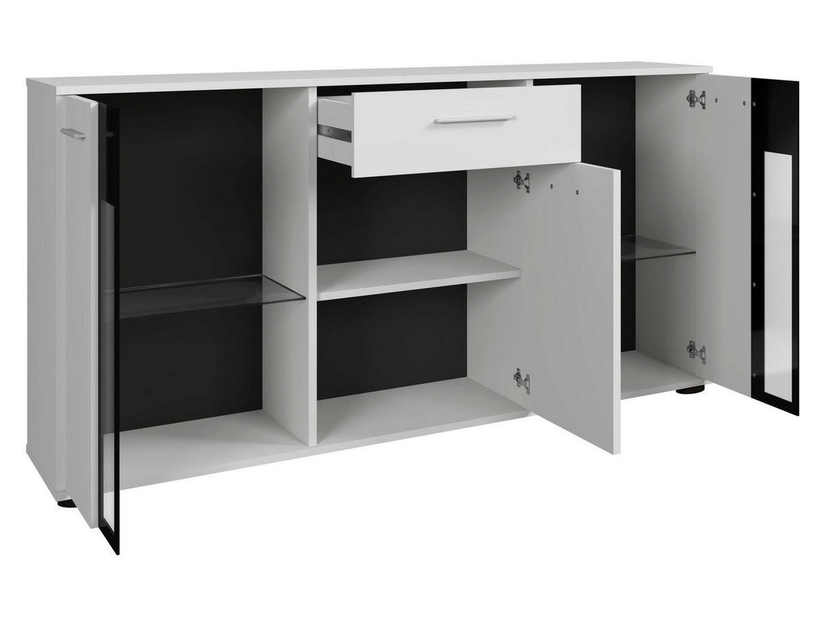 KOMMODE Salsa mit blauer LED Beleuchtung - Nussbaumfarben/Schwarz, Holzwerkstoff (141/80/41cm) - MIRJAN24