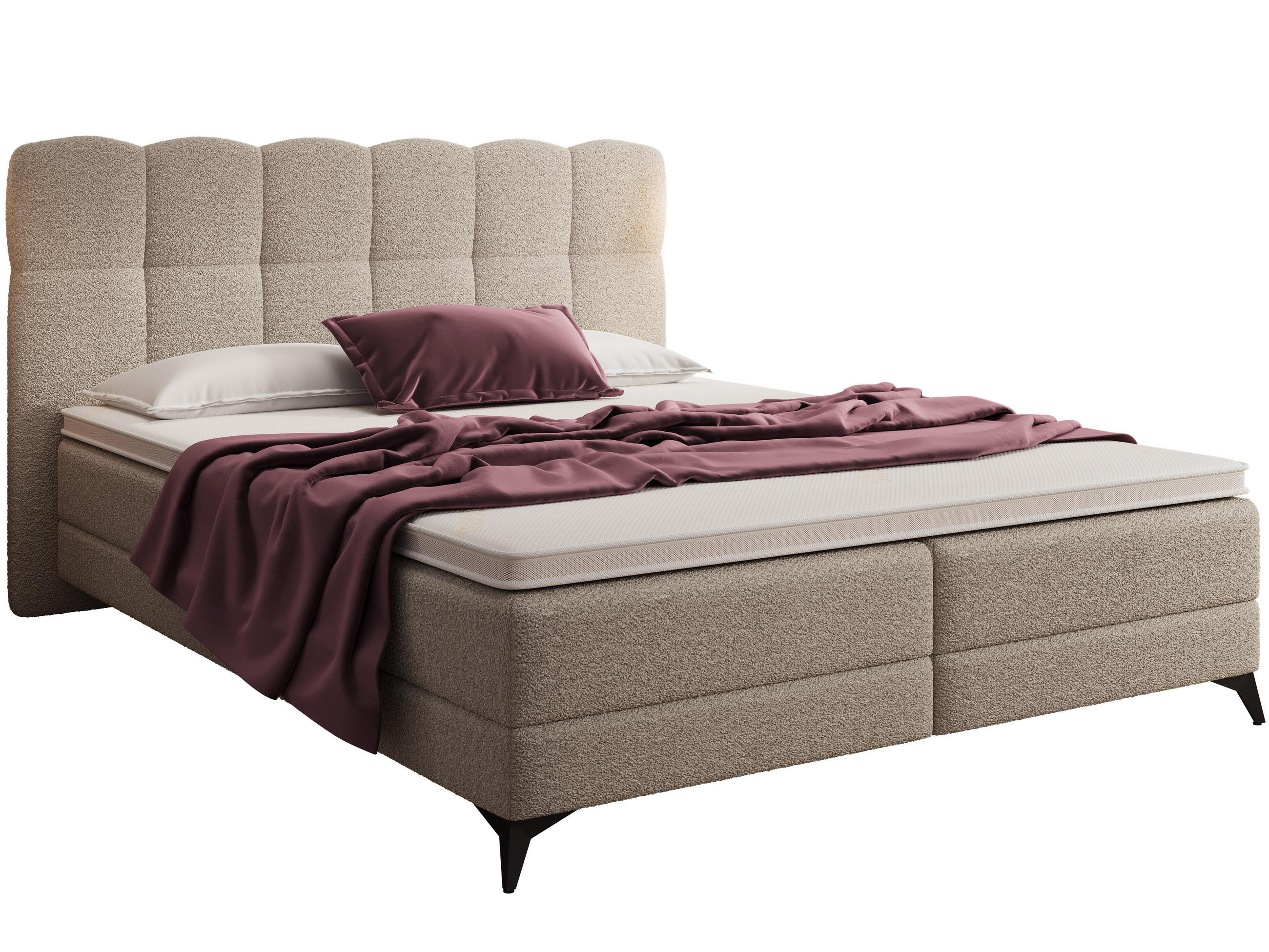 BOXBETT Madison 6 Beige 160/200 H3/H4 Boucle - Beige/Schwarz, Textil/Metall (160/200cm) - wonello