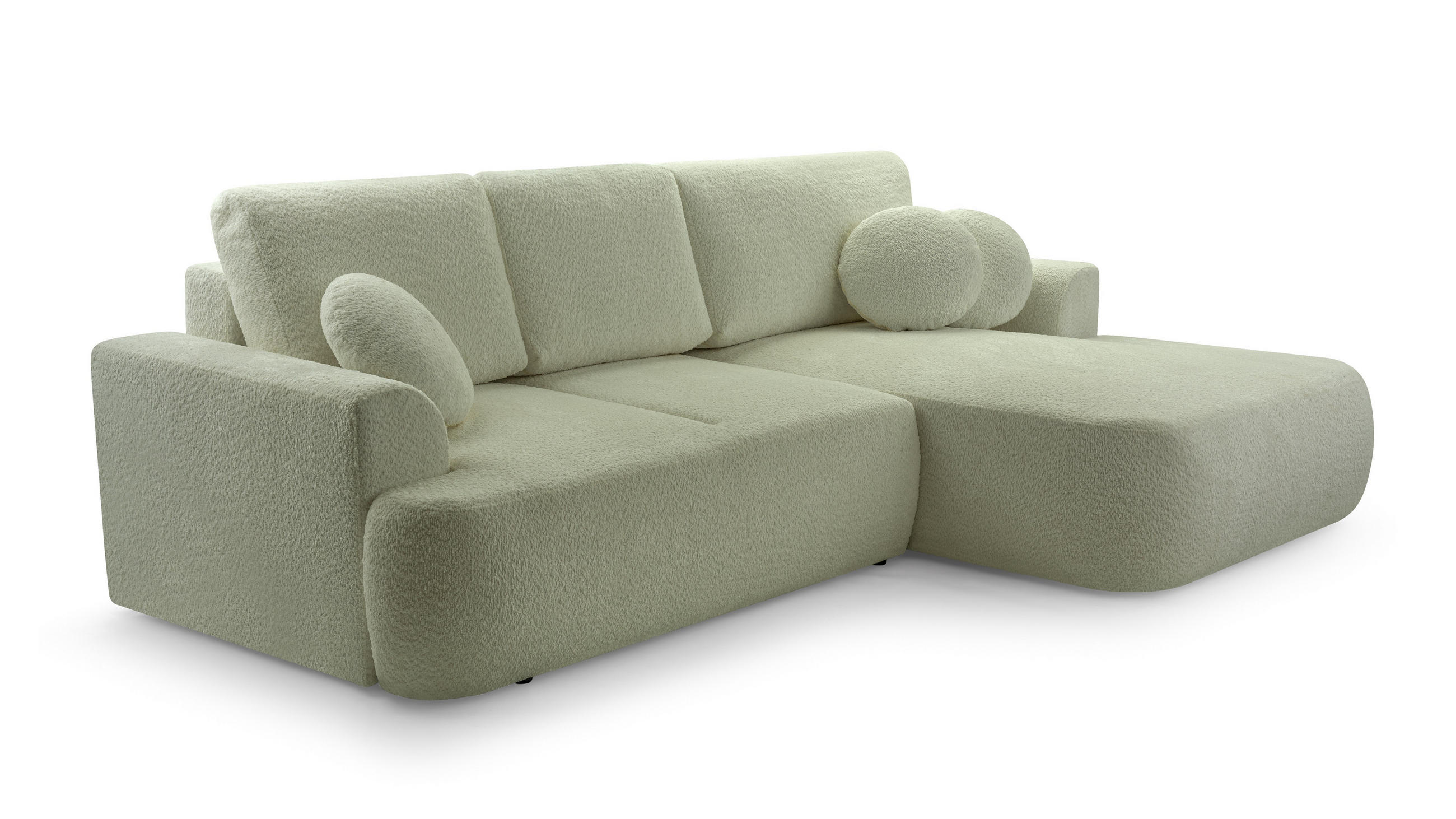 ECKSOFA FILO Grün Boucle-Stoff mit Schlaffunktion - Grün, Holz (260/168cm) - MASSENO