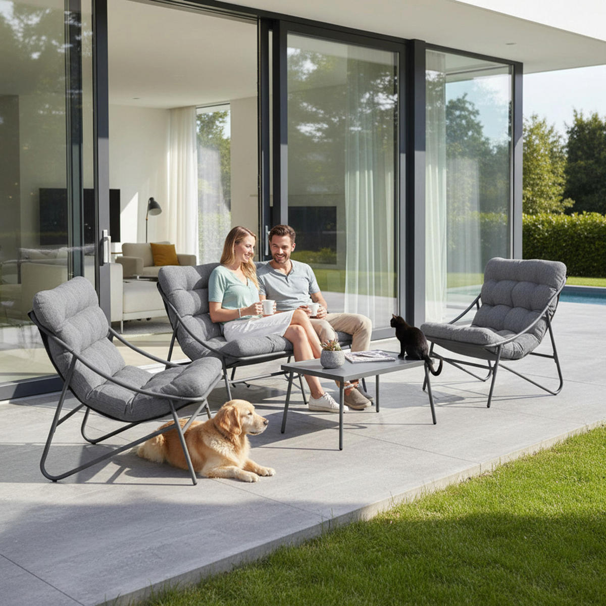 GARTENMÖBEL-SET Fino Grau - Grau, Textil - kommodly
