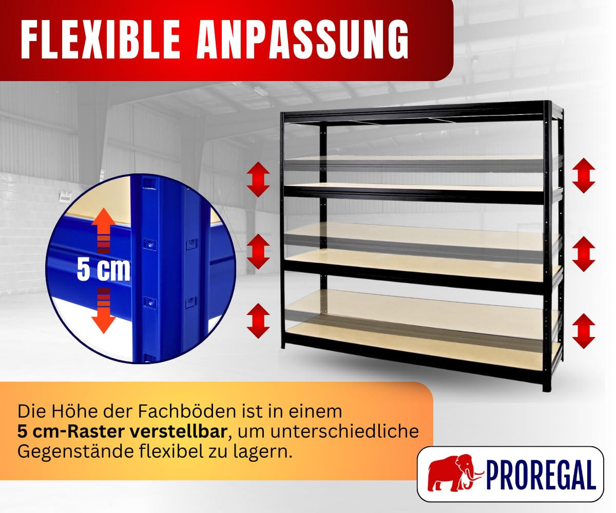 SCHWERLASTREGAL Dino 180x180x60 cm Fachlast 500 kg Schwarz - Schwarz, Metall (180/180/60cm) - PROREGAL