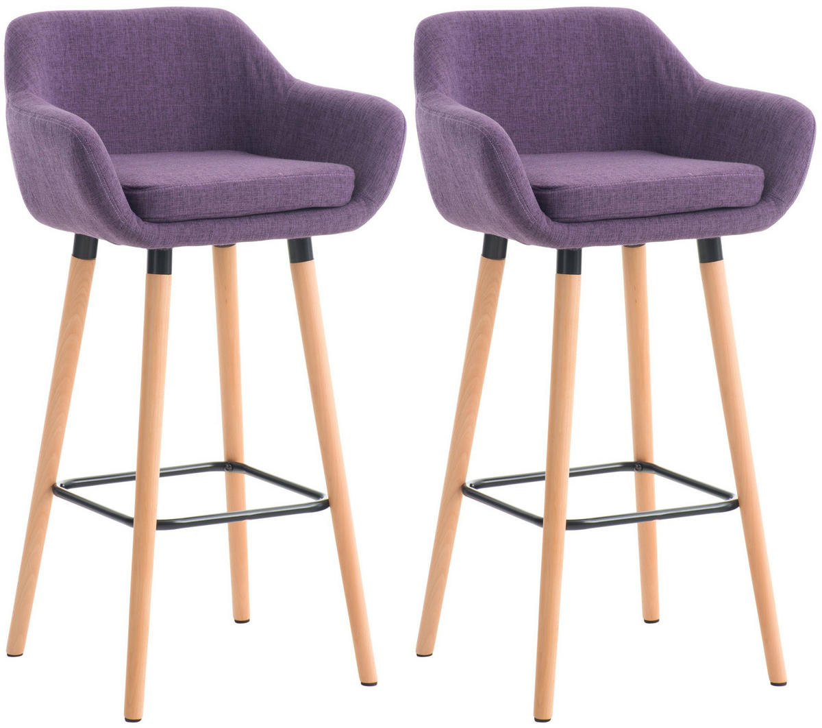 BARHOCKER 2er-Set mit Lehne Lila VILO Stoffbezug 99x55x46 cm - Lila, Holz/Textil (55/99/46cm) - DELUKE