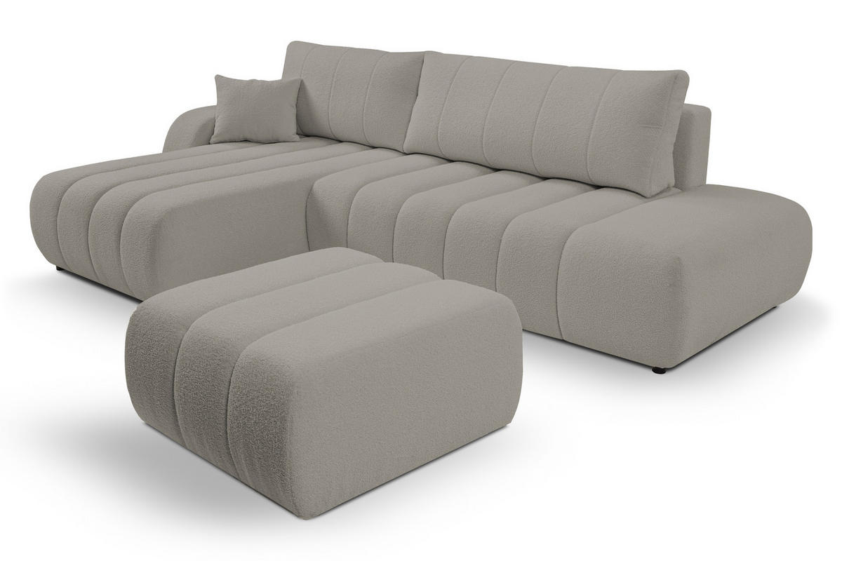 ECKSOFA Baloo mit Schlaffunktion und Bettkasten, komfortable Polsterung, Stoffbezug, lose Rückenkissen, freistehend, LINKS, 176x276x88 cm, Light Grey - Hellgrau, Holz/Textil (176/276cm) - DomoHome