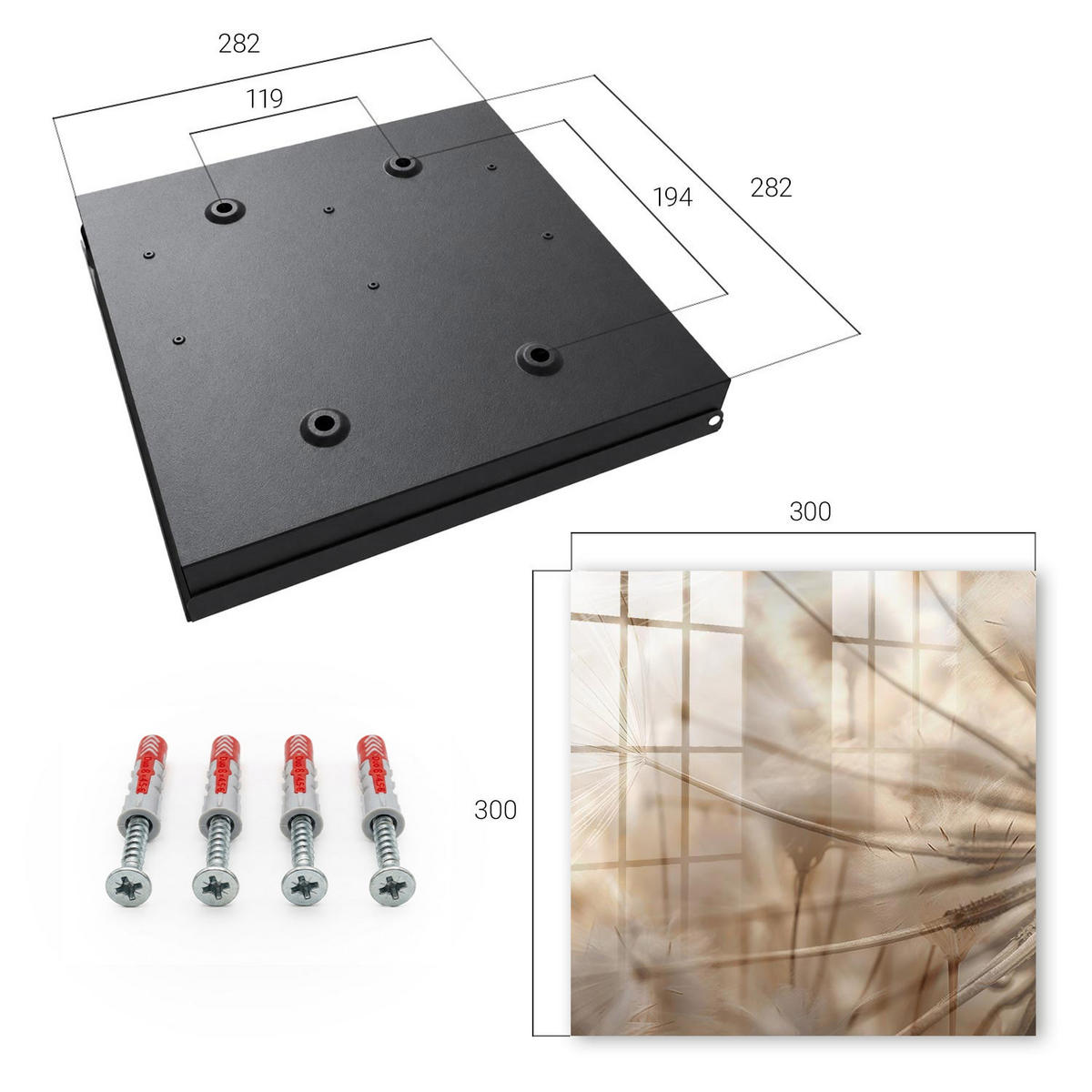 SCHLÜSSELBOX Schwarz 30x30 cm- Türöffnung nach rechts - Beige Löwenzahn - Beige, Metall (30/30/5cm) - TULUP