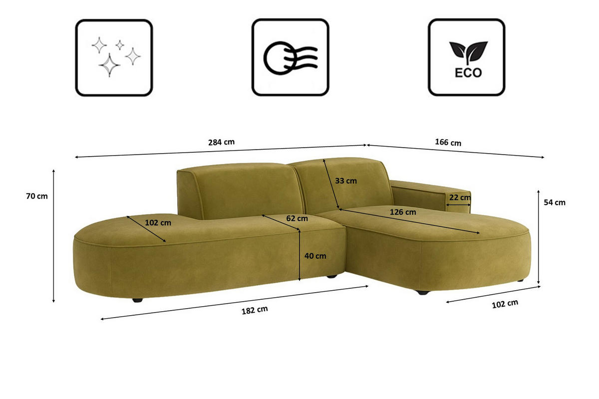 ECKSOFA Cursal Atelier, Stoff Salvador, Olive, Rechts - Olivgrün, Holz (284/166cm) - Kaiser Möbel