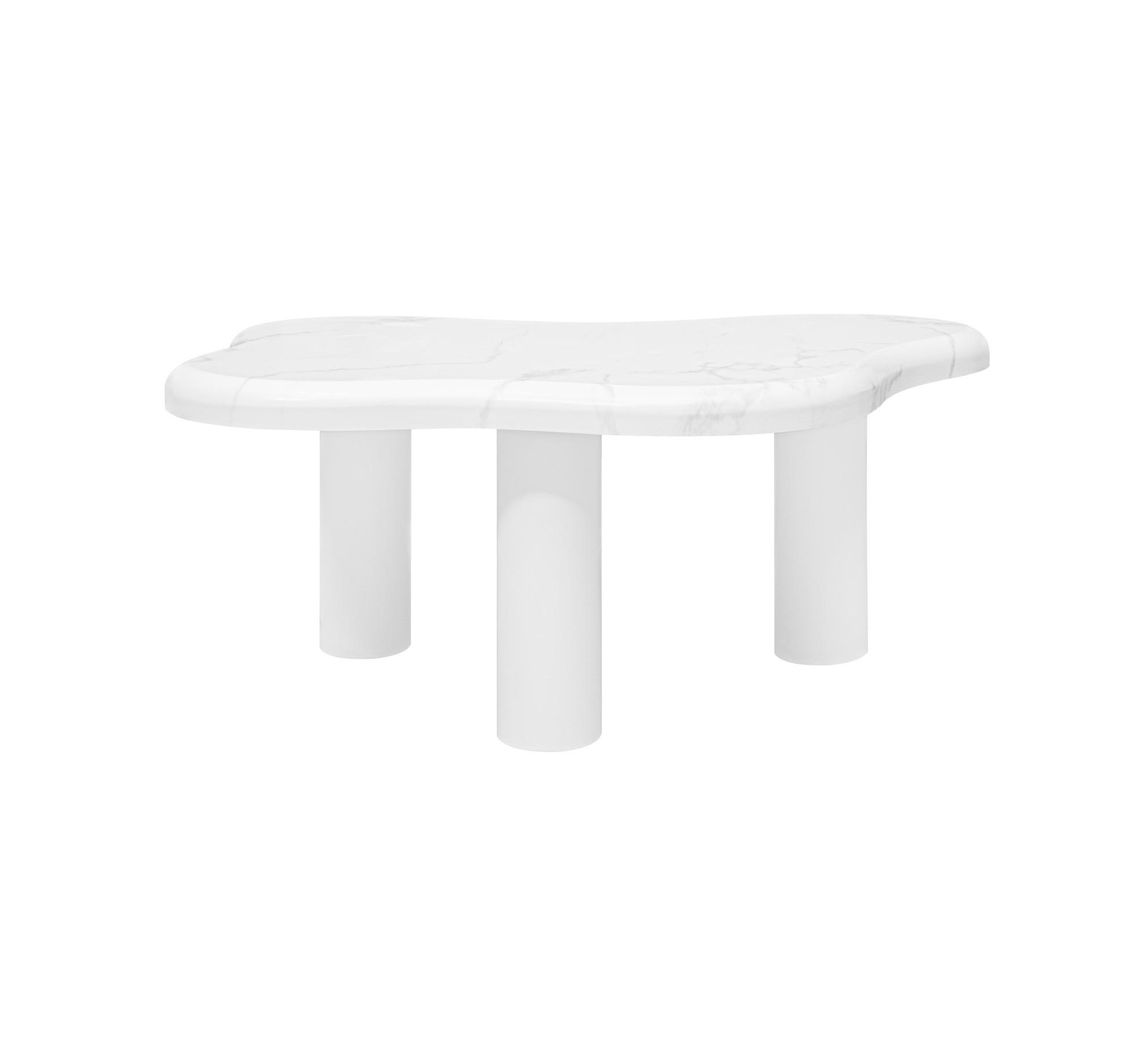 COUCHTISCH 90/62/40 cm weiß aus Holzwerkstoff in Marmoroptik mit wolkenförmiger Tischplatte - Weiß, Holzwerkstoff (90.8/62.5/40cm) - OKWISH