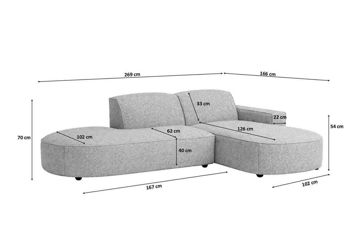 ECKSOFA Cursal Atelier, Stoff Artico, Cement, Rechts - Grau, Holz (269/166cm) - Kaiser Möbel