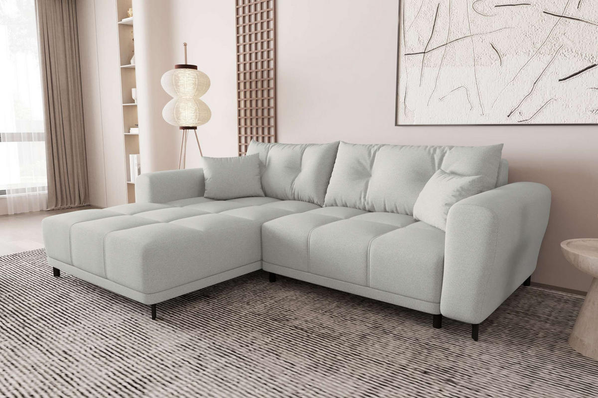 ECKSOFA Massimo Strukturstoff Hellgrau inkl. Schlaffunktion Links - Hellgrau/Schwarz, Textil/Metall (246/177cm) - 99rooms