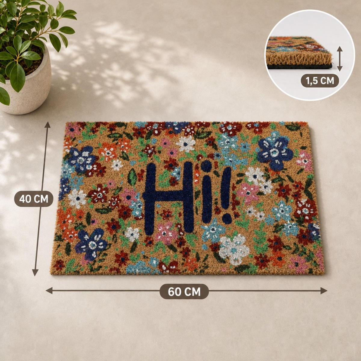 FUSSMATTE Mehrfarbig Kokosfaser 60x40 cm - Multicolor, Kunststoff/Textil (60/40cm) - Relaxdays