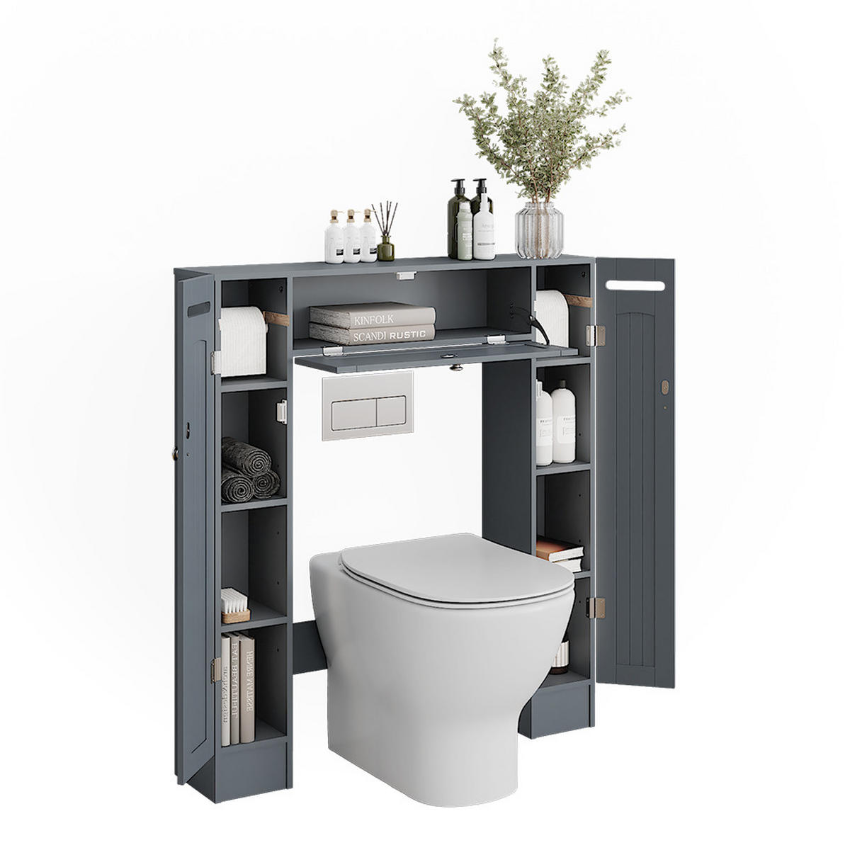 TOILETTENSCHRANK Bianco Grau 89 x 99 cm mit 2 Toilettenpapierspendern - Grau, Holzwerkstoff (89/99/19.5cm) - Vicco