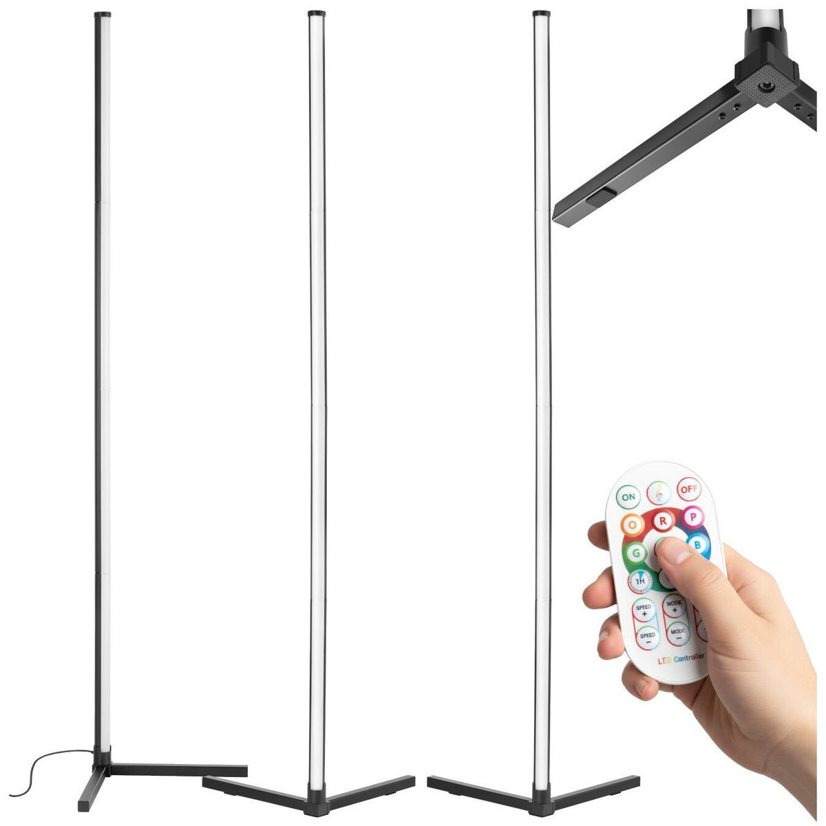 LED-STEHLAMPE Spectra,Innovativer Musik-Aktivierungsmodus,schwarz/weiß - Schwarz/Weiß, Metall (29.5/29.5/145cm) - tectake