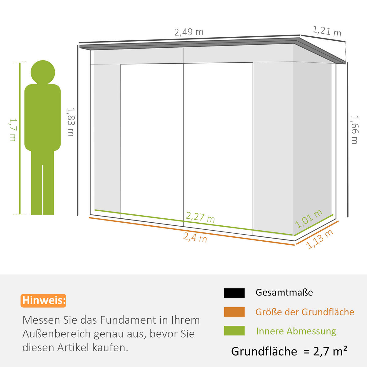 STAHLGARTENSCHUPPEN DE-08101 Doppeltüren, 2 Lüftungsschlitze Grau - Grau, Metall (121/183/249cm) - ComfortXL