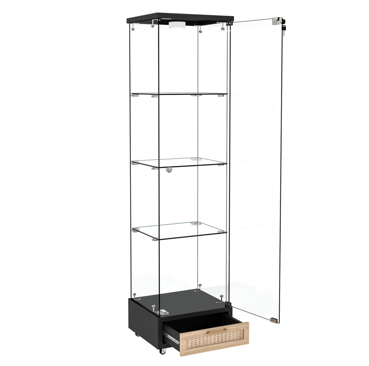 VITRINE 42.5/36.5/167 cm schwarz aus MDF und Glas mit LED-Beleuchtung - Schwarz, Holzwerkstoff (36.5/167/42.5cm) - OKMYHOME