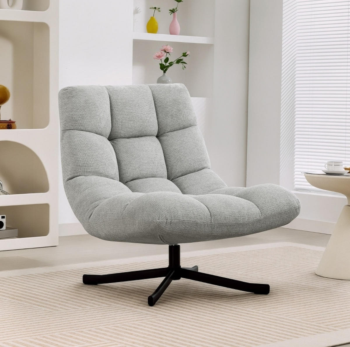 SESSEL 95/75/90 cm hellgrau aus Chenille mit breiter Sitzfläche - Hellgrau, Textil (75/90/95cm) - OKWISH