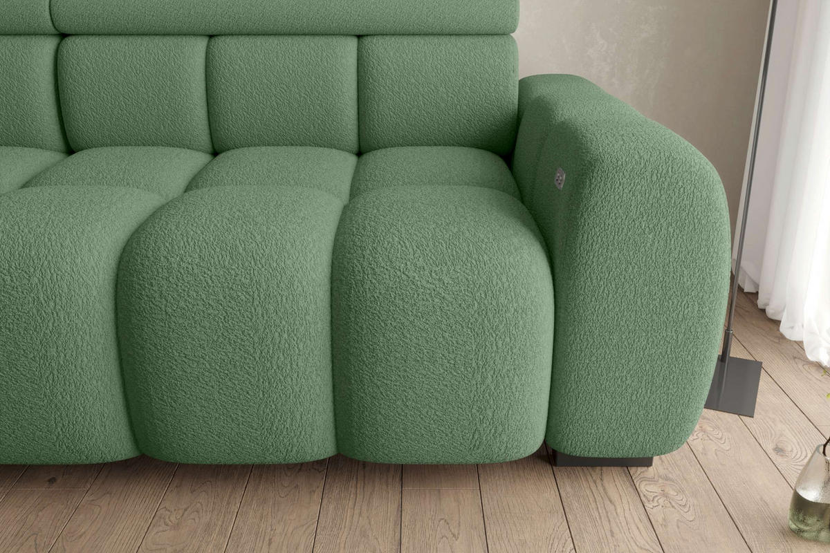 BIGSOFA ALESSIO Bouclé-Stoff Mintgrün mit elektrischer Sitztiefenverstellung - Mintgrün, Kunststoff/Textil (248/77/108cm) - 99rooms