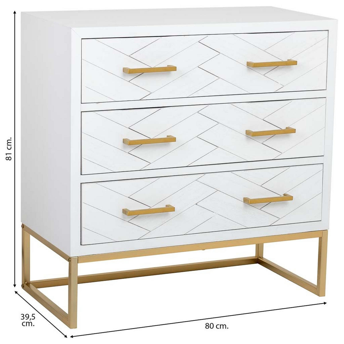 KOMMODE mit 3 schubladen aus holz und metall 80x39x81 cm - Weiß, Holz (80/81/39cm) - Wanderlust