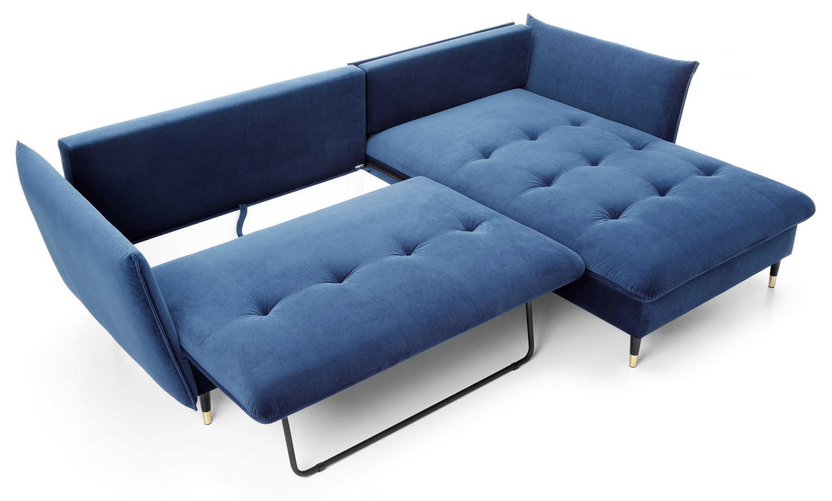 ECKSOFA 260 cm Sagir mit Schalffunktion, Bettkasten, Rechts - Dunkelblau - Schwarz/Dunkelblau, Holz (258/167cm) - Emporius