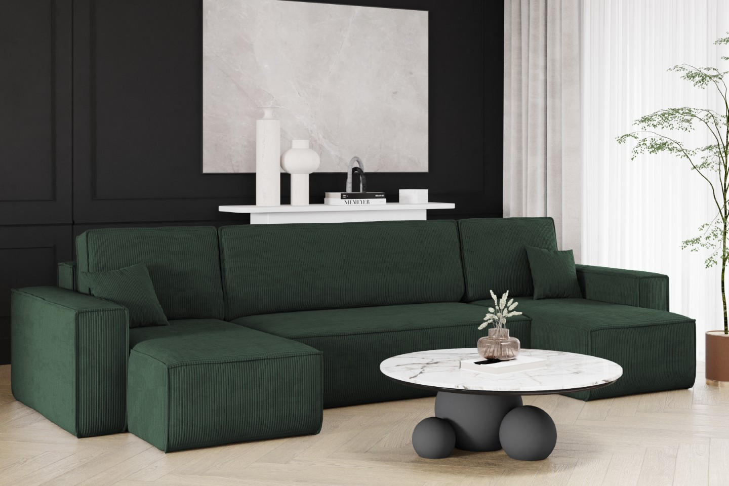 ECKSOFA Mit Schlaffunktion Und Bettkasten BEST Dicker Cord Poso Grün - Grün, Holz/Textil (312/142cm) - Kaiser Möbel