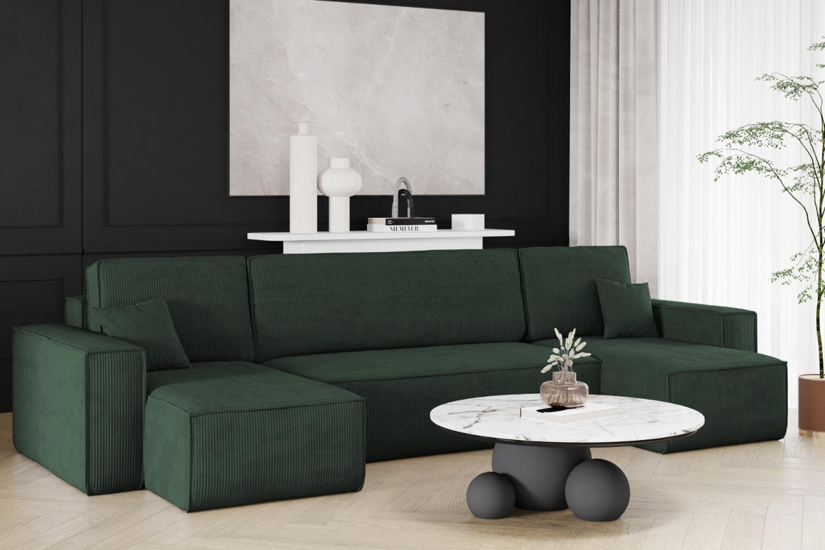 ECKSOFA Mit Schlaffunktion Und Bettkasten BEST Dicker Cord Poso Grün - Grün, Holz/Textil (312/142cm) - Kaiser Möbel