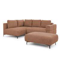 ECKSOFA inkl. Hocker Cardea mit Schlaffunktion in Bubble-Optik aus weichem Terrakotta Strukturstoff und hohem Sitzkomfort - Ottomane links - Terracotta/Schwarz, Holz/Textil (170/230cm) - S-Style Möbel